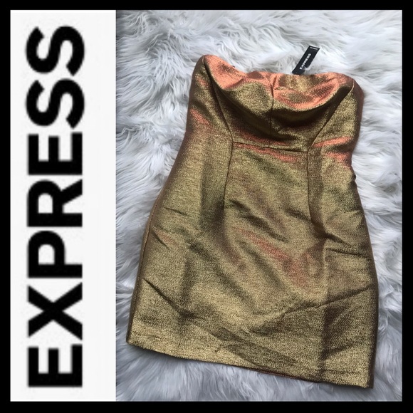 NWT EXPRESS Metallic Gold Cocktail Dress 🥂 - Picture 2 of 8